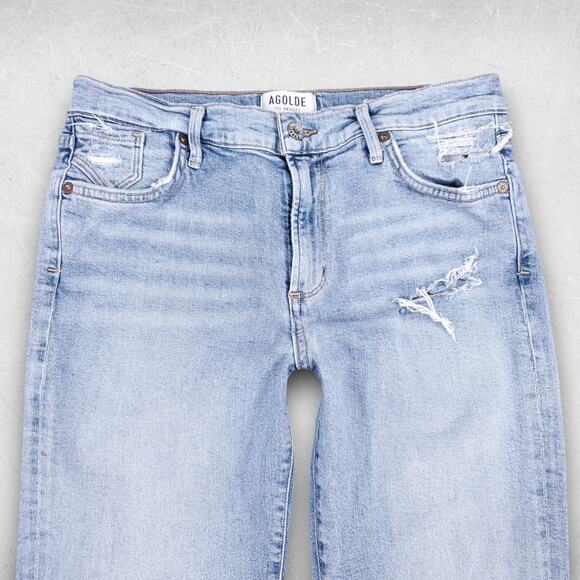 AGOLDE Jeans Women 29 Blue Sophie Crop Raw Chewed Hem Distressed Casual Grunge - Picture 2 of 11